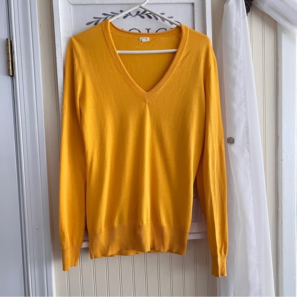 J. Crew Mustard Yellow V-Neck Cotton Sweater - Size Small - Picture 2 of 6